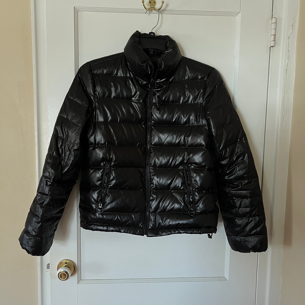 Aqua Black Gloss Quilted Puffer Jacket